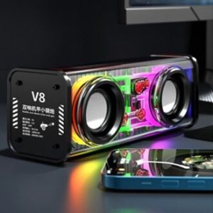 Mecha speaker bluetooth subwoofer meriam baja kecil transparan V8 audio portabel nirkabel 13W