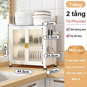Miki Tủ đựng bát đĩa chống bụi bằng thép không gỉTủ bát đĩa nhà bếpTủ bếp đa năngTủ để đồ nhà bếp Khay thoát nước miễn phí