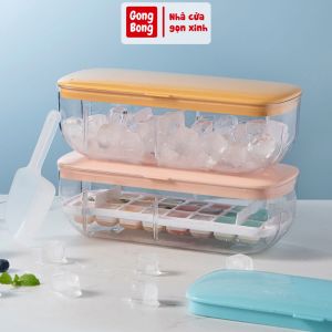Hộp khay làm đá có nắp đậy kèm thìa dễ lấy hộp nhựa đựng đá cao cấp khử trùng an toàn khi để tủ lạnh