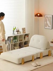 Modern Lazy Sofa Chair – Minimalist Modular Folding Sofa Cream Fabric Single Seat for Small Apartment Living Room