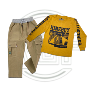 Setelan Outfit Cargo Anak Laki Laki 3-12 tahun Baju Kaos Lengan Panjang Celana Cargo Panjang Premium