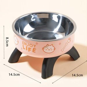 Cat High Footed Bowl Neck Protection Stainless Steel Anti Slip and Anti Knock Dog Bowl Removable Bottom Bowl Bekas Kucing