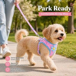 LABAICAI Soft Mesh Dog Harness Leash Set Vest Type Breathable Cat Traction Rope Pet Supplies Escape Vest Fashion Plaid Harness Small Medium Dogs