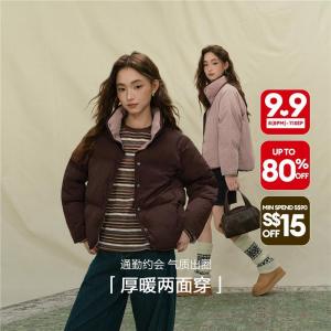 Giordano Women Reversible stand collar puffer jacket Free Shipping 18375514