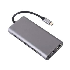 11 in 1 USB C to Aluminum Memory Reader USB3.0 Port HDTV RJ45 Extender 87W Gigabit Docking Station for PC Desktop
