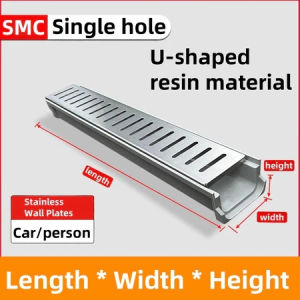 Stainless Steel Cover Resin Drainage Gutter | U-Groove Linear Drain with Grating
