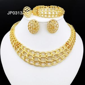 Dubai Gold Color Jewelry Sets For Women Openwork Necklace Earrings Set Beautiful Wedding Party Gift