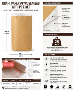 10pcs laminated kraft bag 25kgs packaging bag made from laminated kraft with PP woven materials 70GSM Food Grade Packaging Material Sold per 10pcs Bulk Packaging Bags for SMEs Industrial Packaging Supplies Packaging Bags for Manufacturers Packaging