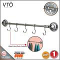 VTO Multipurpose 5-Hook Stainless Steel Wall Mounted Bathroom & Kitchen Utensil Rail Set Holder With ABS Strong Vacuum Suction Roller Kitchen Storage Rack Organizer, Toilet Shelving & Bathroom Accessories 877-12-05 (Polished Chrome). 