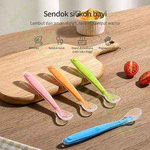 BabyShine Sendok Makan Bayi & Sendok Garpu Sensor Panas Silikon