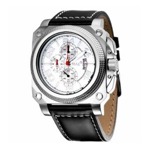 Max Grand Prix Square Chronograph Silver Steel/White Dial Leather Strap Mens Watch 45x45mm 5-MAX448