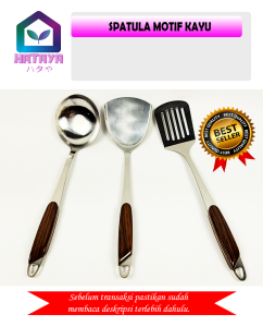 HATAYASHOP- SPATULA STAINLESS STEEL MOTIF KAYU / SODET SPATULA PENGGORENGAN BAGUS/ SUTIL STAINLESS/SUTIL KAYU/SUTIL MOTIF KAYU/SODET GAGANG KAYU/SODET PREMIUM/SODET ANTI KARAT/SODET TEBAL/SODET BAGUS./SODET MOTIF