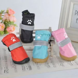 SUN ME 4pcs/set Anti-slip Pet Dog Shoes Waterproof Wear Resistant Pet Rain Shoes Adorable Reflective Puppy Booties Outdoor