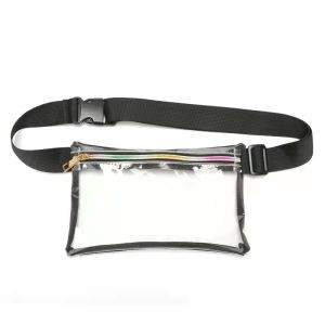PVC transparent min waist belt bag front zipper pocket out portable dust storage fashion pvc bag for women