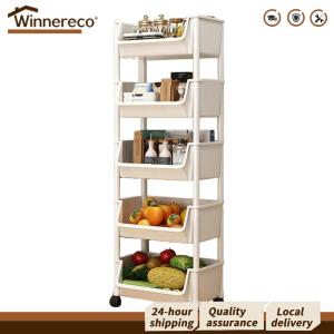 [Winnereco Flagship Mall]Rolling Plastic Storage Cart with Wheels for Kitchen Living Room and Office Durable Mobile Organizer