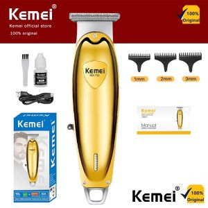 Kemei Hair Clipper Barber All-Metal Barber Professional Electric USB Cordless Cutter Razor LCD Hair Trimmer Gold KM-2628