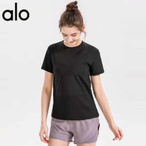 Al0-yoga Womens Short Sleeve Yoga Top Elastic Sports Cross-Border Running Fitness Breathable Loose Short Sleeve Top  -alo