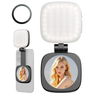 Đèn selfie gắn điện thoại tích hợp gương soi trang điểm
