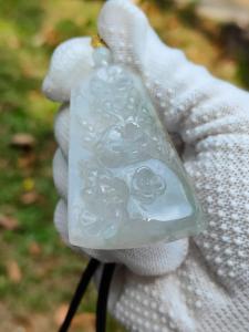 Icy Translucent Type A Jadeite Jade Pendant with Landscape & Floral Carving in Light Green & Brownish Yellow (Sku: pendant456)
