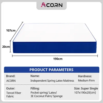 【SG Stock】Single/Queen/Super Single Latex Pocket Spring Mattress 20cm Thick Roll Packed Breathable Anti-Mite Mattress床垫