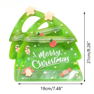 【Festive】5pcs Christmas Gift Bag Candy Chocolate Cookie Nougat Biscuit Packing Seal Bags Reusable Xmas Tree Gift Bags