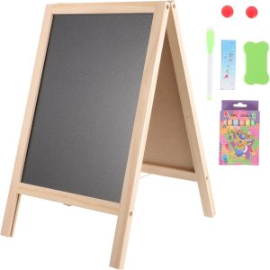 Toyvian Standing Art Easel for Kids - Double-Sided Wooden Blackboard Magnetic Whiteboard Foldable Hanging Board for Kids Crafts Notes Wedding Signs(15.74 X 9.84 in)