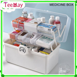 Teemay 3/2 Layer Portable First Aid Kit Storage Box Plastic Multi-Functional Family Emergency Kit Box with Handle