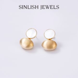 SINLISH Elegant Personalized Circle Shell Premium Earrings with 18K Gold Vermeil on 925 Silver (one pair)