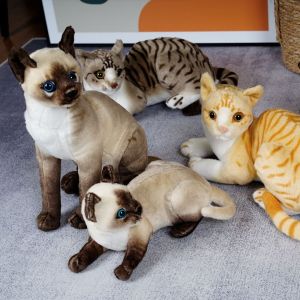 BEIBEI Tabby Cat Lying Down Cat Plush Toy Big Eyes Fluffy Cute Animal Plush Doll Animal Soft Plushie Doll Standing Siamese Cat Pillow Kids Gift