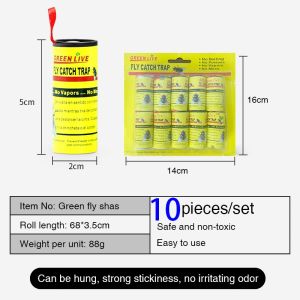 10Pcs Sticky Fly Catcher Roll Tape Hanging Ribbon Trap Fruit Fly Gnat Trap Insect Killer Safe and Non-toxic