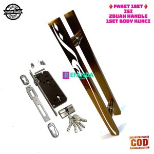 1set lock body kunci dan 2buah gagang tarikan handle pintu rumah minimalis untuk pintu depan dan kamar daun pintu 1