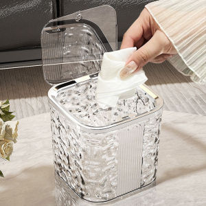 【LonlyDance】ใหม่ ถังขยะตั้งโต๊ะ กล่องใส่ของ เรียบหรูดูแพง พร้อมฝาปิด สําหรับหอพัก ห้องนั่งเล่น สํานักงาน ห้องน้ํา กดเพื่อเปิด