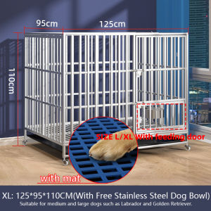 Stainless steel dog cage Dog house Dog cage with toilet indoor medium and large dog cage with food bowl indoor foldable dog cage cat cage collapsible stainless steel kennel