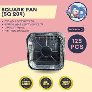 Pack of 125 Square Pan 8x8x1.7in - Aluminum Tray with lid