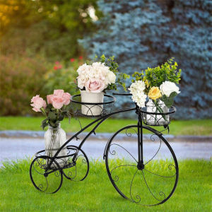 Bicycle Shape Garden Plant Stand Metal Flower Rack Display Shelf for Indoor Outdoor