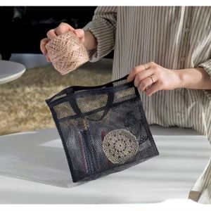Travel Organizer Hanging Bag Toiletry Bag Hollow Handbag Zipper Storage BagPortable Cosmetic BagDraining Fiber Mesh Travel Cosmetic Makeup Bag Wash Bag
