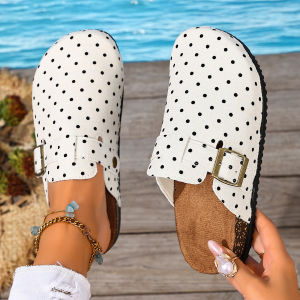 Free Shipping 2026 Summer New Thick-Soled Fashionable Polka Dot Sandals For Women Large Size Outdoor Wear Closed-Toe Perfect With Dresses