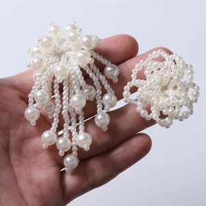 LONE TIMES Floral Tassel Cufflinks Elegant White Pearls Sleeve Button Fashion Chains Beaded Button Covers Shirt Accessories
