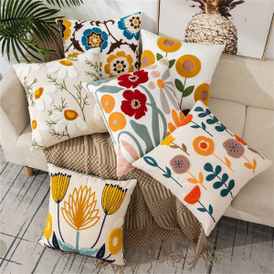 Floral Embroidery Throw Pillow Cover 18x18inch Decorative Flower Cushion Covers for Couch Bedroom Pillow Cases Decor