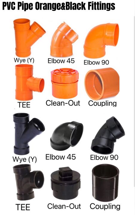 4inch PVC Pipe Orange&Black Fittings (Coupling,Elbow,Tee,Wye,Clean-Out ...