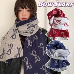 SWEET TIM ผ้าพันคอหญิง ผ้าพันคอผู้ชาย แบบเกาหลี ผ้าพันคอโบว์ น้ำหนักเบา สองด้าน ผ้าคลุมไหล่ฤดูหนาว ทันสมัย อบอุ่น ผ้าพันคอขนสัตว์เทียม ผู้หญิง/ผู้ชาย