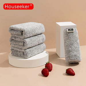 Houseeker Bamboo Charcoal Dish Towel Anti-Grease Microfiber Scouring Pad Thickened Absorbent Wiping Rags Dishwashing Cleaning Cloth