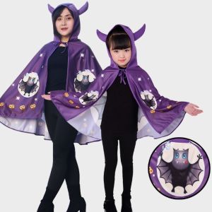 YOUSHI TOP Hoạt hình Áo choàng không tay Halloween Ngày trẻ em Trẻ em người lớn Áo choàng trùm đầu hình sừng quỷ Punk Áo choàng phù thủy Áo choàng Hóa trang Halloween Trẻ em người lớn