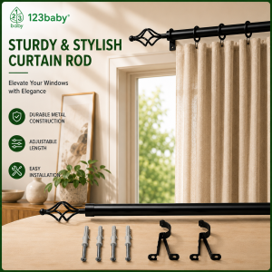 123BABY Adjustable Curtain Rod Gold and Black Strong Durable Thick 25/28mm with Complete Accessories Bracket Screws And Tox Easy to Install Adjustable Length 70-120cm 100-200cm 150-300cm