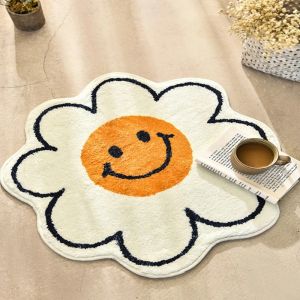 Sunflower Face Rug Cartoon Soft Living Room Bedroom Bedside Rugs Round Carpet Kid Bedroom Bedside Rug
