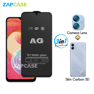 Samsung A04e PAKET 3in1 Tempered Glass Anti Glare Free Camera Lens dan Skin Carbon