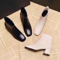 Giày bốt nữ công sở chất da đẹp - giày nữ giày boot nữ boots giày cao gót đế vuông nữ màu đen màu kem phong cách hàn quốc giá rẻ dễ phối đồ. 
