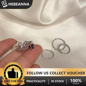 hebeanna ชุดแหวนเปิดสไตล์ฮิปฮอปพังค์3ชิ้น 4ชิ้นแหวนสตรีแหวนโลหะผีเสื้อ