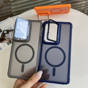 Luxury Glass Metal Lens Protect Stand Magnetic Case For Samsung S26 S25 S24 S23 Ultra Plus FE For Magsafe Shockproof Matte Cover