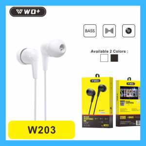 HEADSET WO+ W203 in ear headphones stereo handsfree original termurah nyaman digunakan